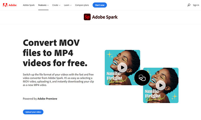 Chuyển đổi MOV sang MP4 với Adobe Spark