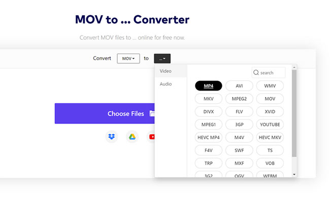 Chuyển đổi MOV sang MP4 bằng CloudConvert