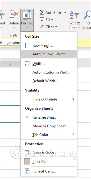 Tự chỉnh kích thước ô trong Excel