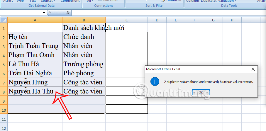 Cách lọc dữ liệu trùng trong Excel - Ảnh minh hoạ 4