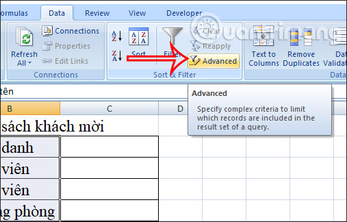 Advanced Filter trong Excel