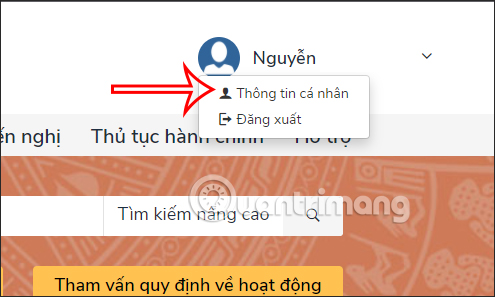 Thông tin cá nhân Cổng Dịch vụ công Quốc gia