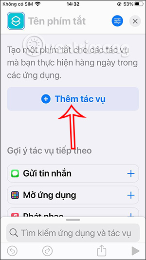 Thêm tác vụ Phím tắt iPhone