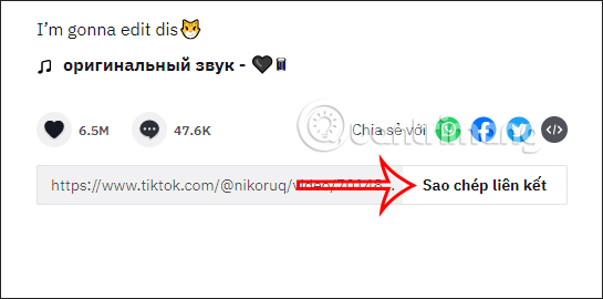 Sao chép link video Tik Tok