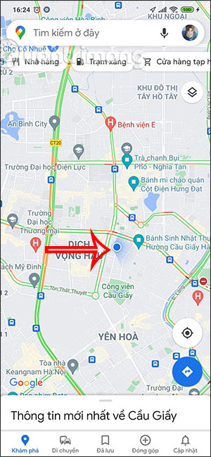 Vị trí đỗ xe hiện tại trên Google Maps