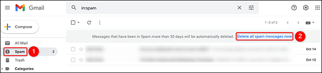 Nhấp vào “Delete All Spam Messages Now” 