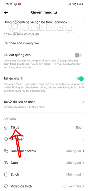 Adjust the mode to allow downloading Tiktok videos