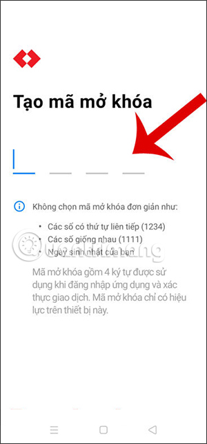 Tạo mã mở khóa Techcombank Mobile