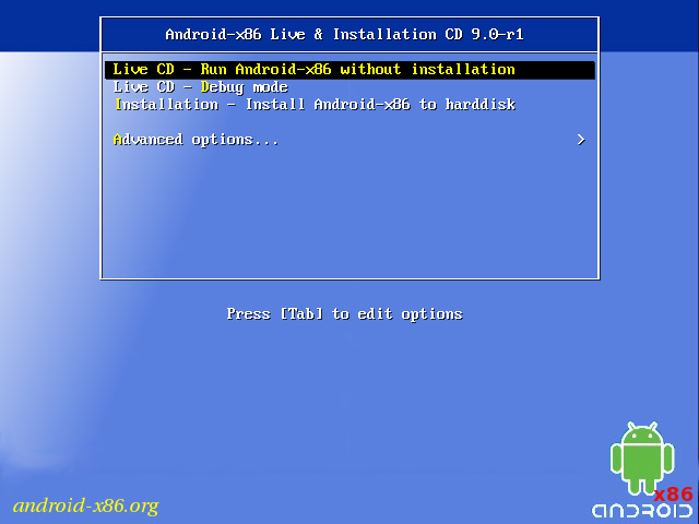 Menu boot Android-x86