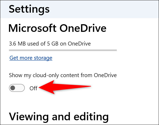 Tắt  “Show My Cloud-Only Content From OneDrive” 