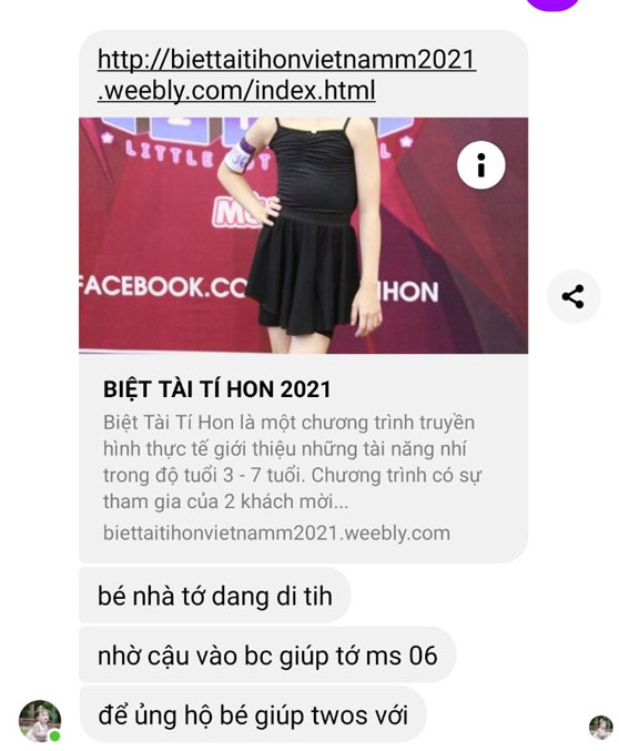 Giả mạo các chương trình "Biệt tài tí hon 2021" nhằm đánh cắp tài khoản Facebook.