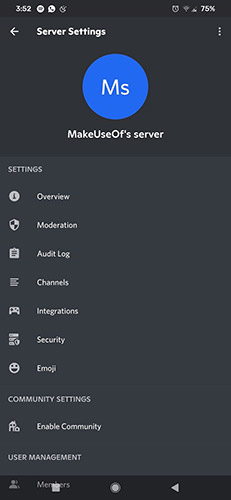 Vào Server settings