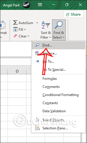 Tính năng Find trong Excel