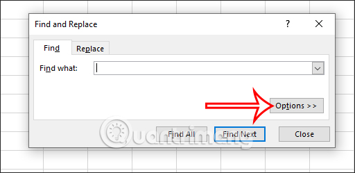 Tùy chỉnh tính năng Find trong Excel