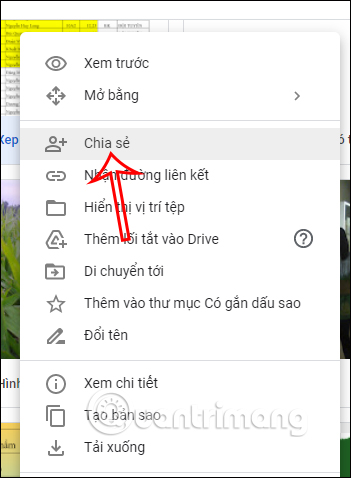 Chia sẻ dữ liệu Google Drive
