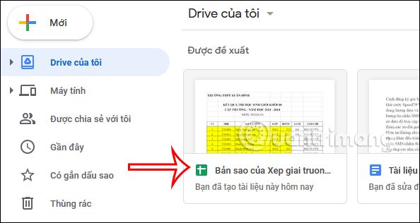 Dữ liệu trên Google Drive