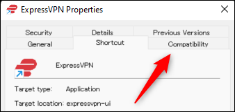 Nhấp để chuyển sang tab “Compatibility”