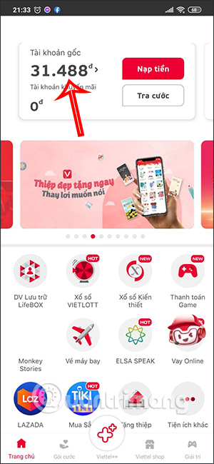 Chọn tài khoản Viettel