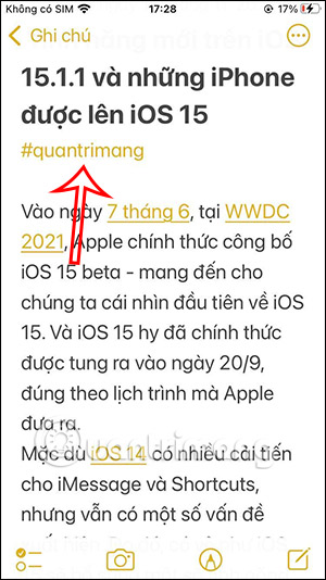 Thẻ tag ghi chú iPhone