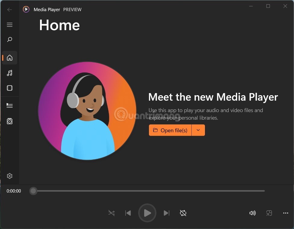 Giao diện chào mừng của Media Player mới