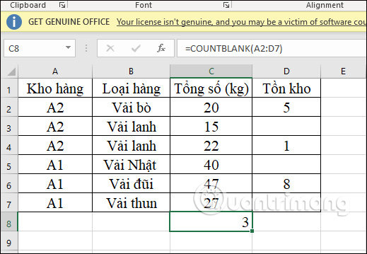The COUNTBLANK function counts Excel blank cells