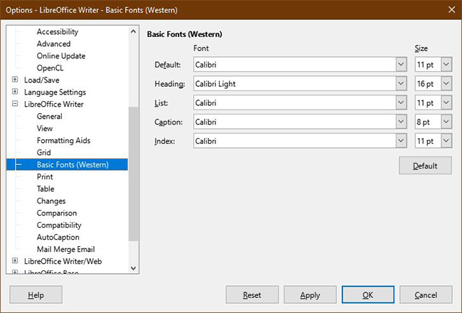 Set Default option to “Calibri” and Heading to “Calibri Light”