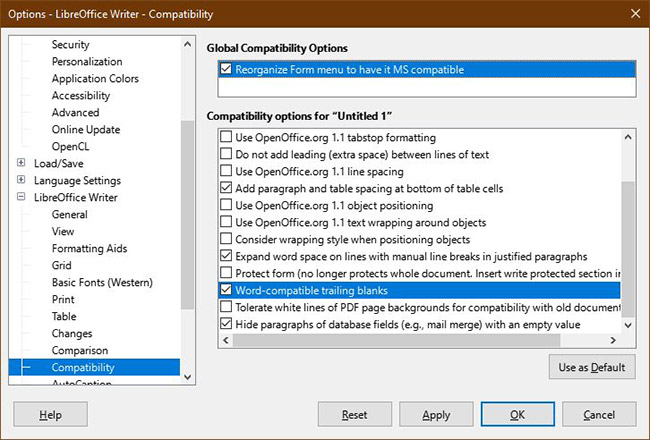 Cách thiết lập LibreOffice Writer chạy giống như Microsoft Word