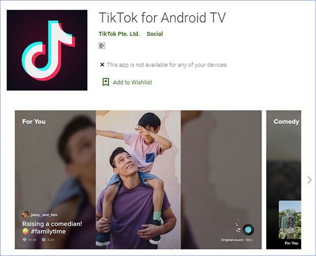 Ứng dụng TikTok cho nền tảng Android TV