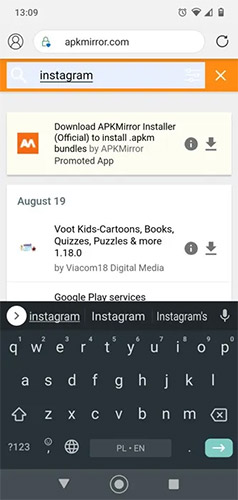 Tìm instagram trong APK Mirror