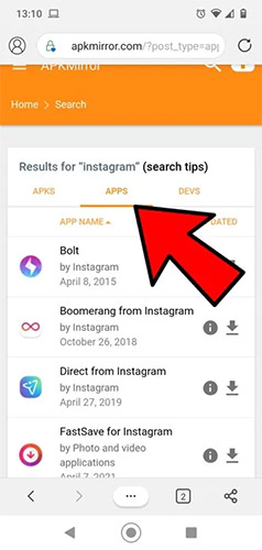 Nhấn vào Apps rồi cuộn xuống để tìm tùy chọn Instagram by Instagram