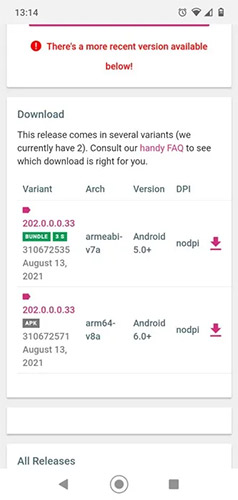 Tải phiên bản phù hợp cho hệ điều hành Android đang sử dụng