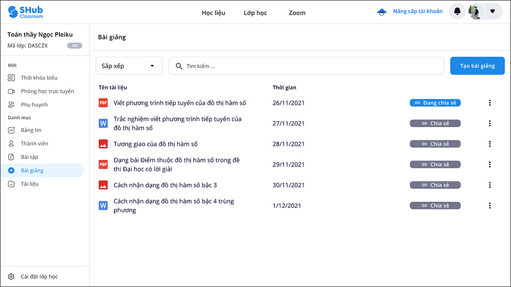 Hỗ trợ tài liệu trên SHub Classroom