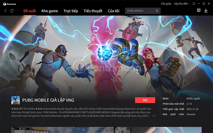 Giao diện màn hình chính của GameLoop