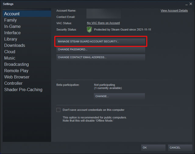 Tích vào ô tròn bên cạnh tùy chọn “Get Steam Guard codes by email”.