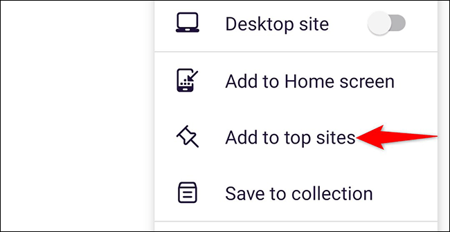 Nhấn vào mục “Add to Top Sites” 