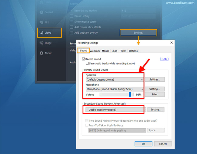 Chọn (Default Output Device) cho Speakers và Your microphone device cho Microphone
