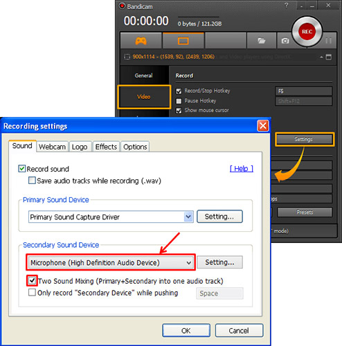 Chọn tùy chọn Two Sound Mixing