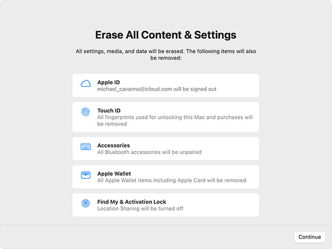 Mở System Preferences > Erase All Content and Settings