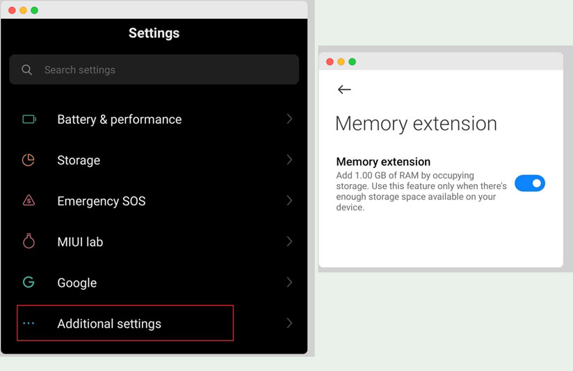 How to enable 'Memory extension' feature