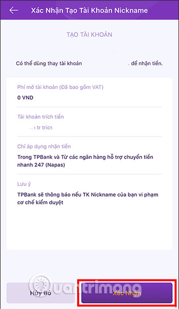 Xác nhận Nickname TPBank
