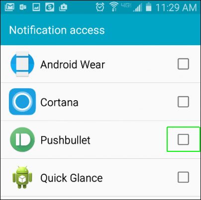 Tích vào Pushbullet trên màn hình Notification access