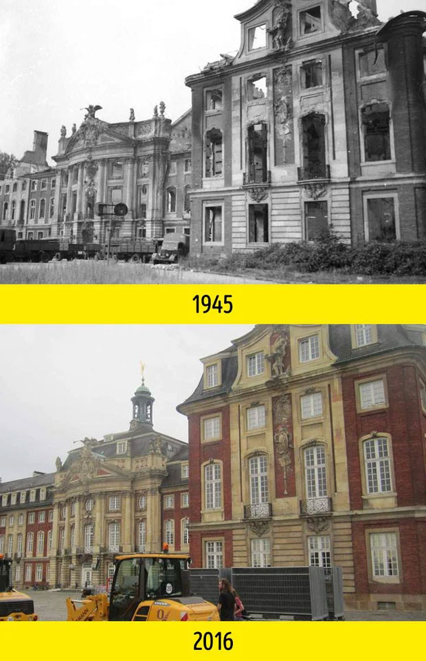 Sự thay đổi của khu Schloss Münster, Đức sau 71 năm.
