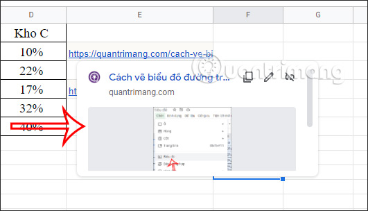 Cách xóa ảnh preview link trong Google Sheets