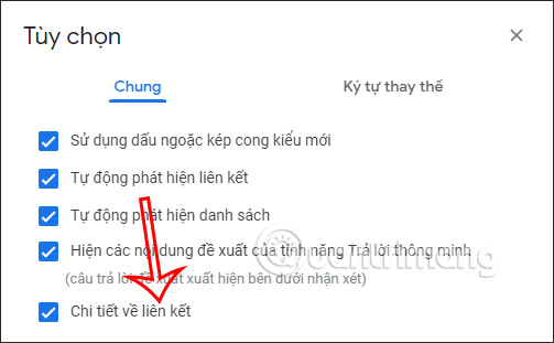 Turn off showing details link in Google Docs