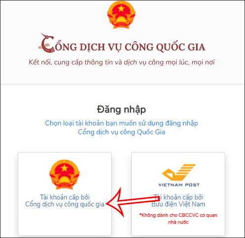 Đăng nhập Cổng dịch vụ công Quốc gia