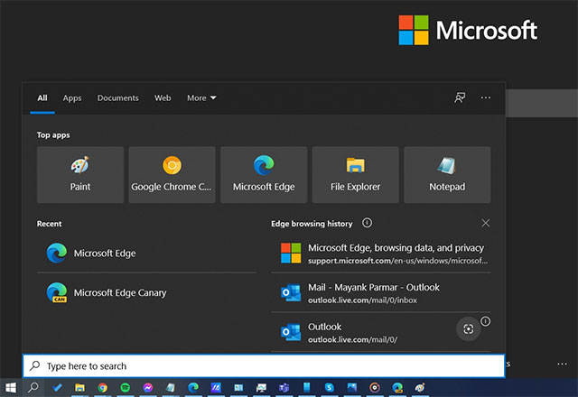 Lịch sử duyệt web trên Edge trên Windows Search