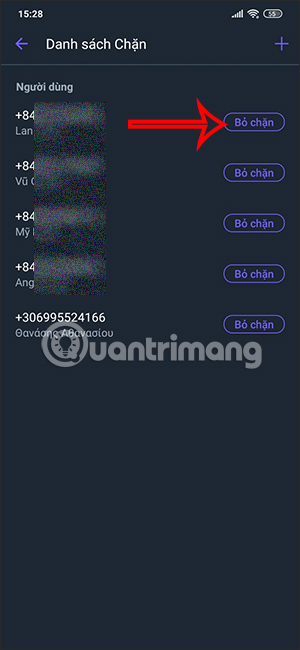 Bỏ chặn tin nhắn Viber