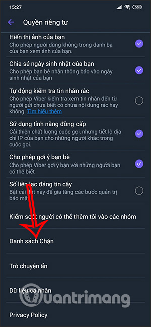 Danh sách chặn Viber