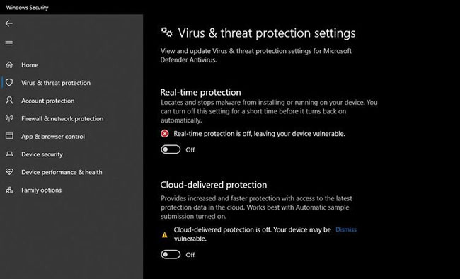 Tắt Windows Security và tính năng bảo vệ thời gian thực