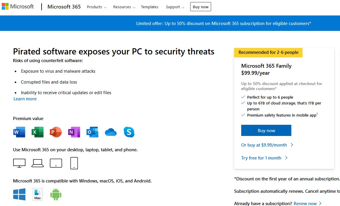 Microsoft giảm 50% tiền bản quyền cho những ai đang dùng lậu phần mềm Office